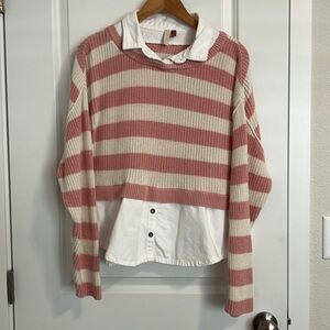 Pink & white mixed media sweater 🩷🤍🩷